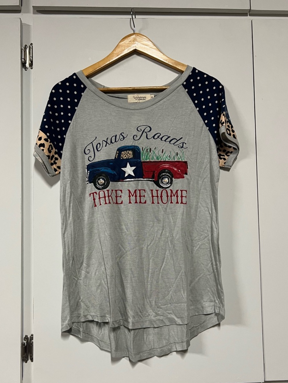 New - Texas Roads Graphic Tee in Grey with Navy & Leopard Accent - Picture 3 of 7